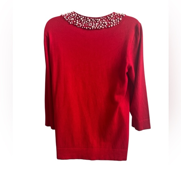 Ladies Karl Lagerfeld Paris Pearl Trim Red Sweater Size Medium - Picture 5 of 6